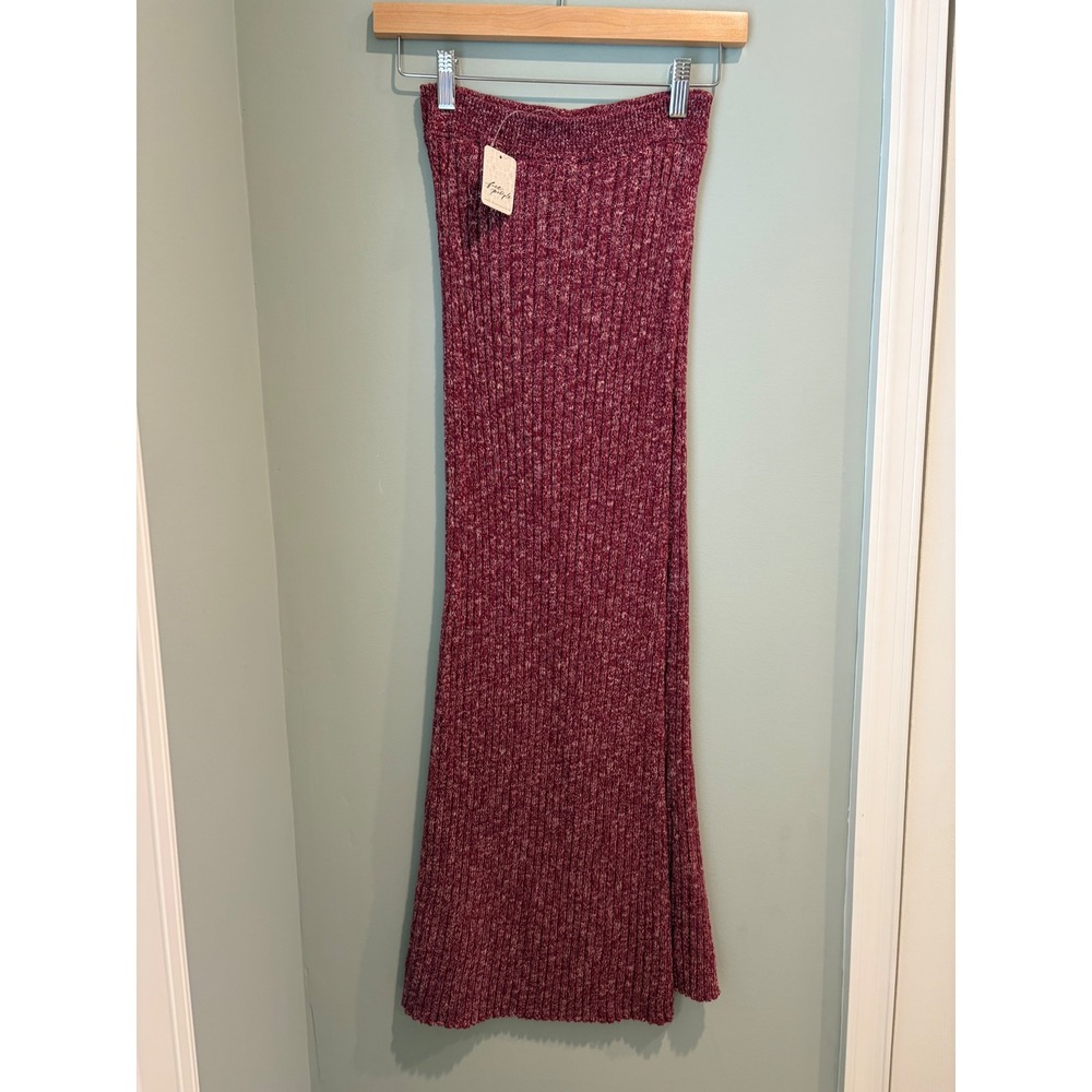 Free People Ribbed Knit Maxi Skirt Burgundy Marl Cotton Blend Size S New - Picture 3 of 9